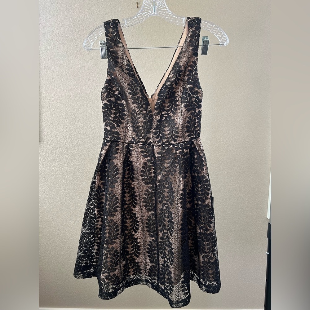 Lulu’s All of My Heart Black Lace Skater Dress, Size XS